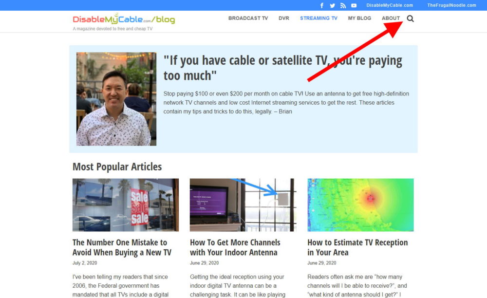Search icon in header of Oxygen Builder site