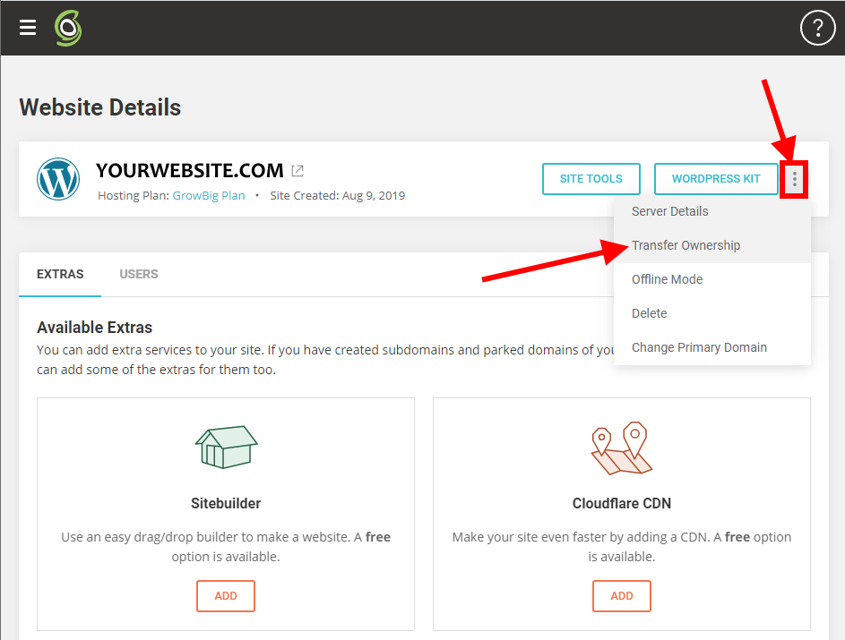 SiteGround Transfer Ownership