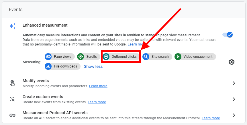 Enabling outbound link click tracking in GA4