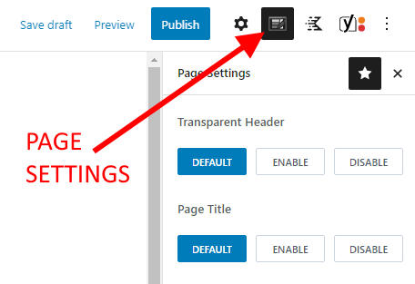 Kadence theme page settings
