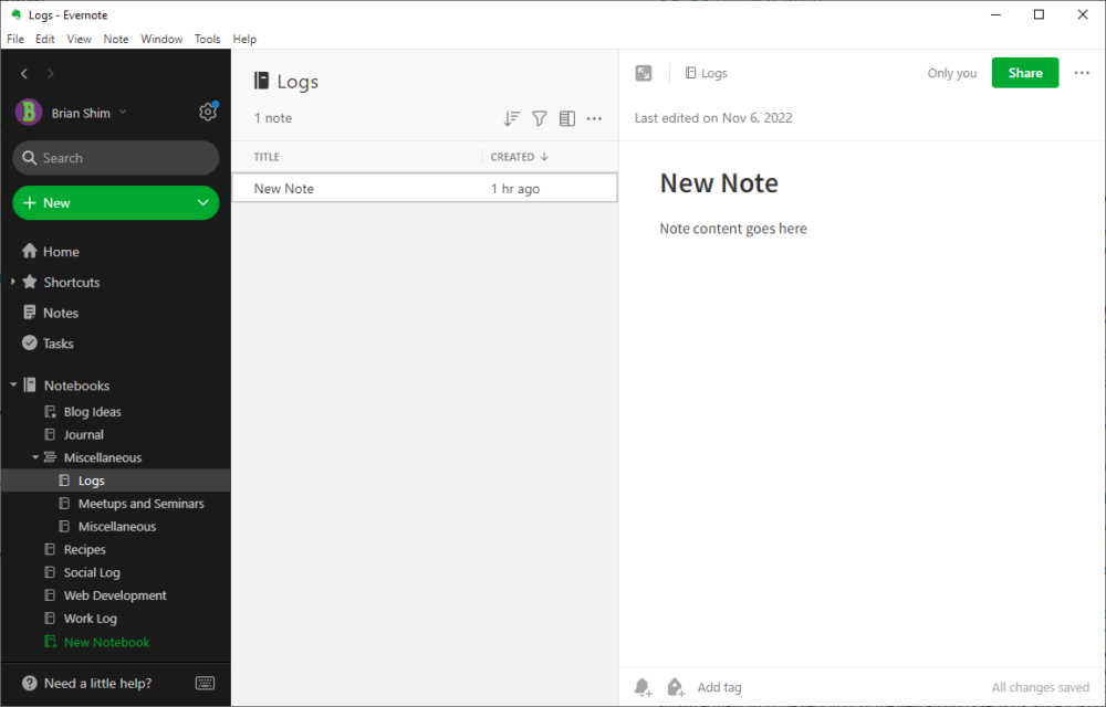 Evernote app for Windows