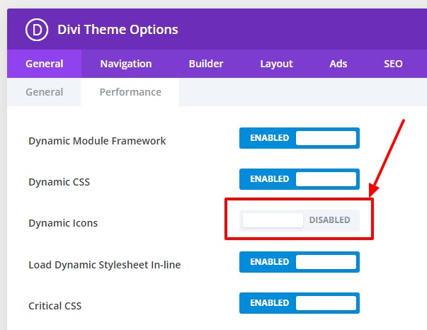Divi Dynamic Icons setting