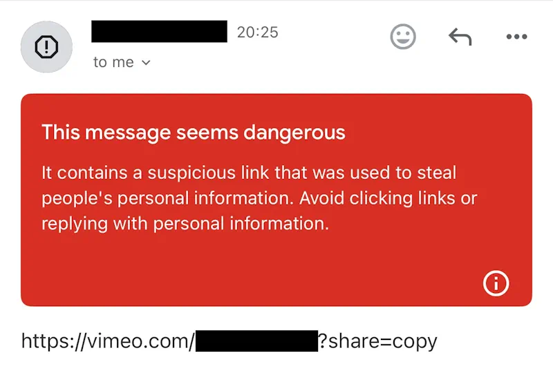 Spam filter error message