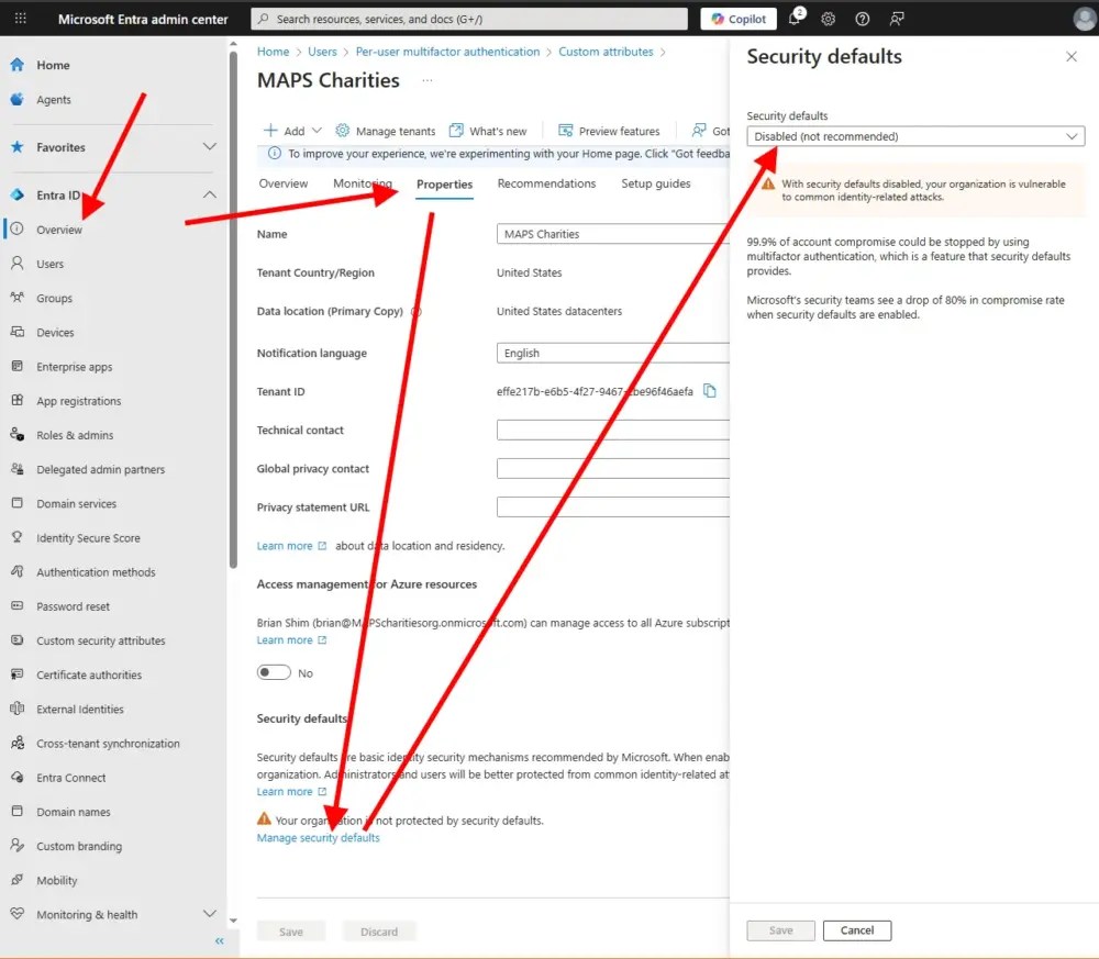 Disabling MFA default on Microsoft 365